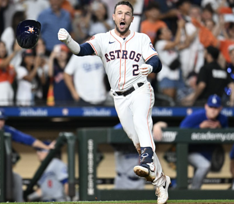 Picture of Alex Bregman after the Astros walked off the Los Angeles Dodgers in a dramatic come-from-behind victory on July 27, 2024. Picture via The Crawfish Boxes.
